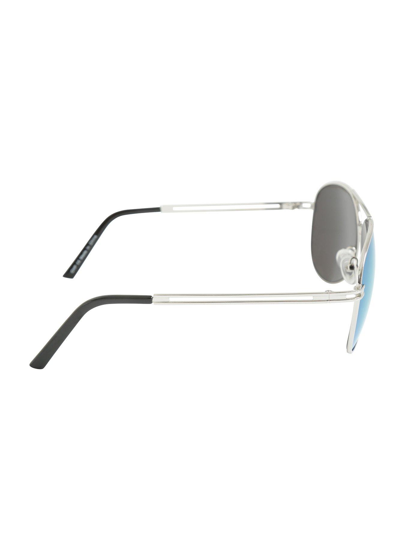 Silver Blue Reve Lens Retro Aviator Sunglasses, , alternate