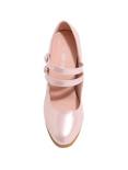 Pink Round Toe Patent Leather Double Strap Mary Jane Heels, , alternate