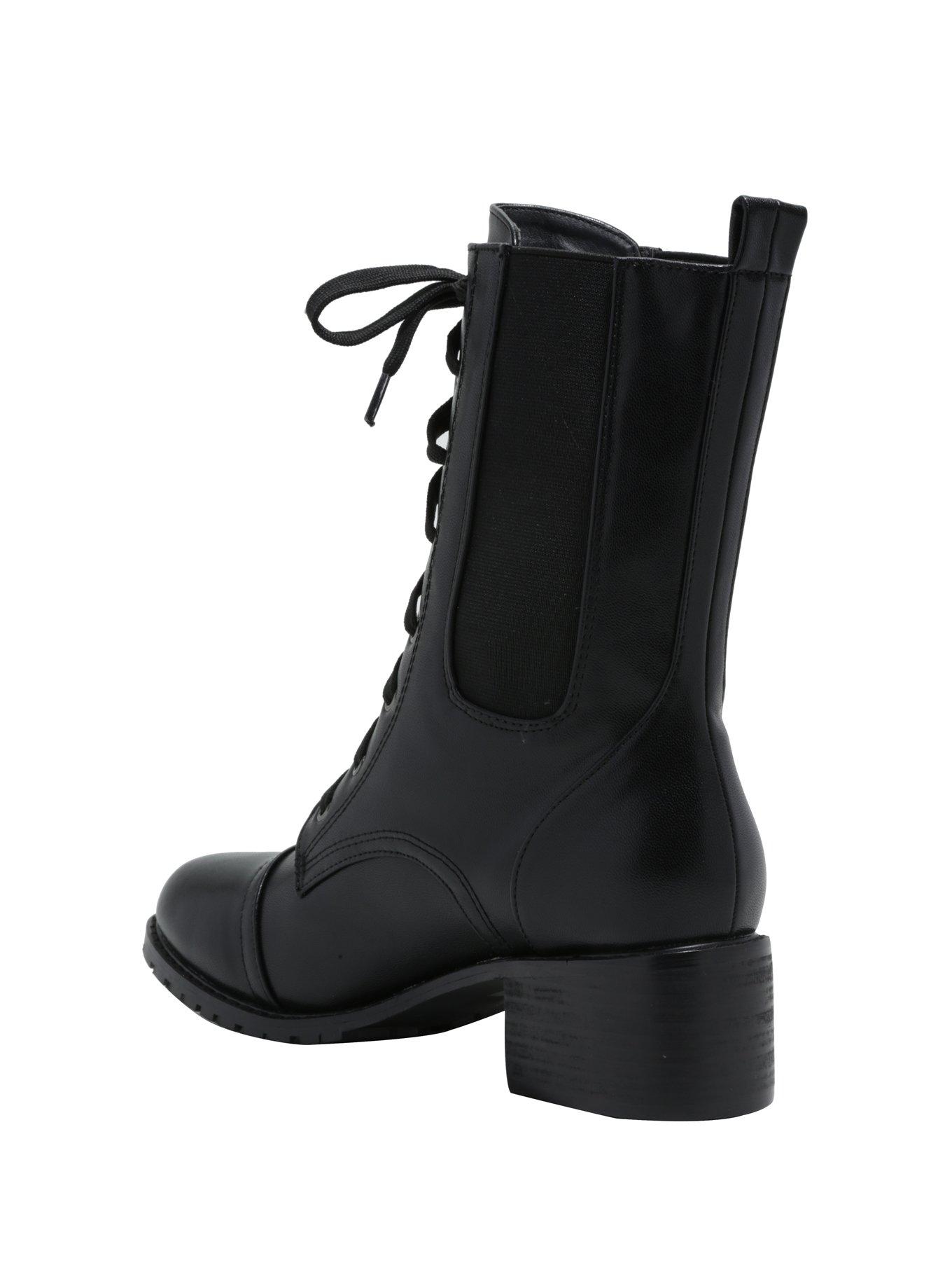 Black Lace-Up Chelsea Combat Boots, , alternate