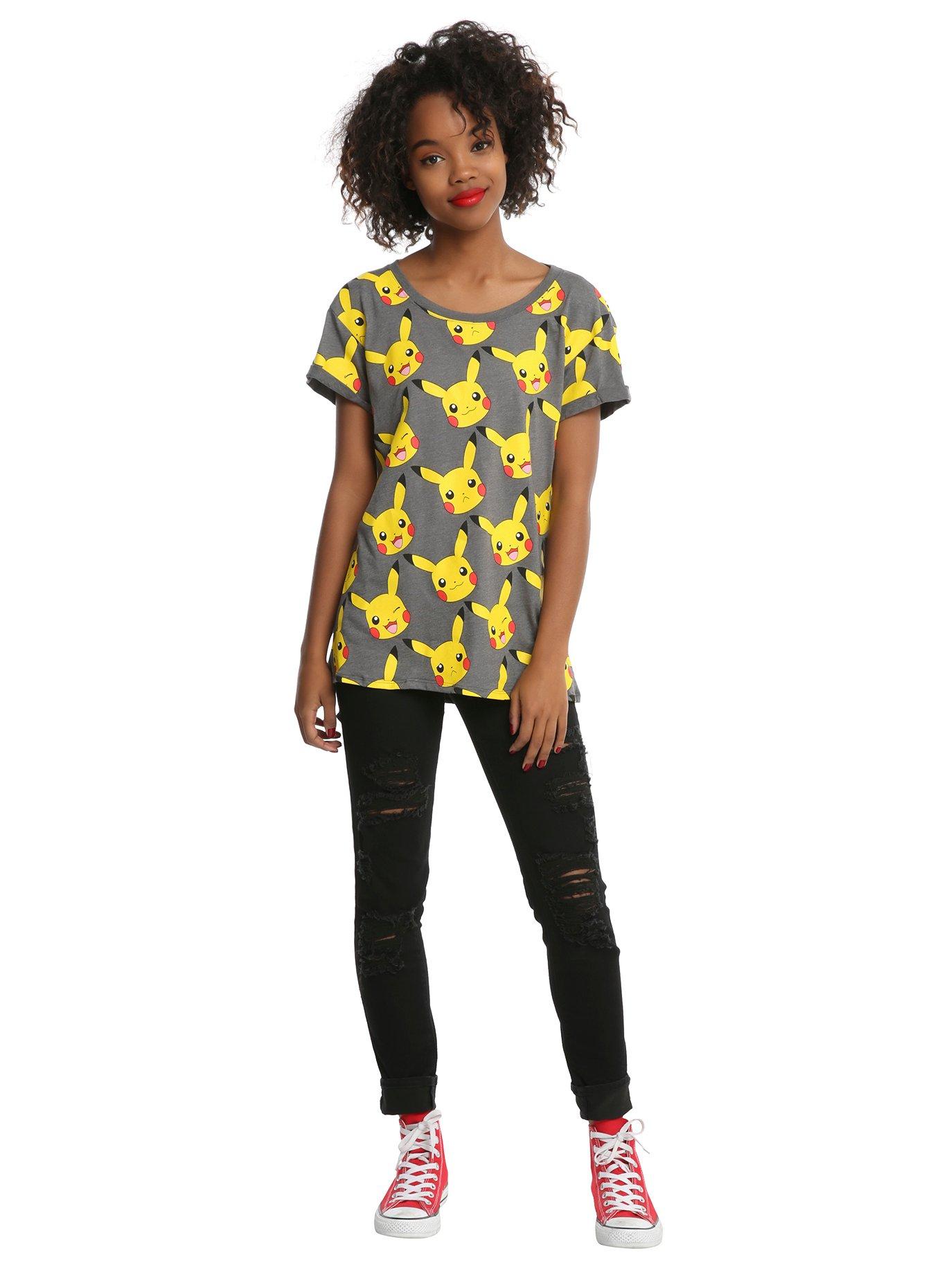 Pokemon Pikachu Faces Cuff-Sleeved Girls T-Shirt, , alternate