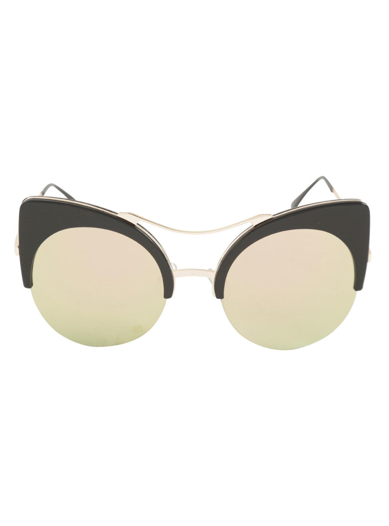 Black Rose Gold Top Bridge Cat Eye Sunglasses, , alternate