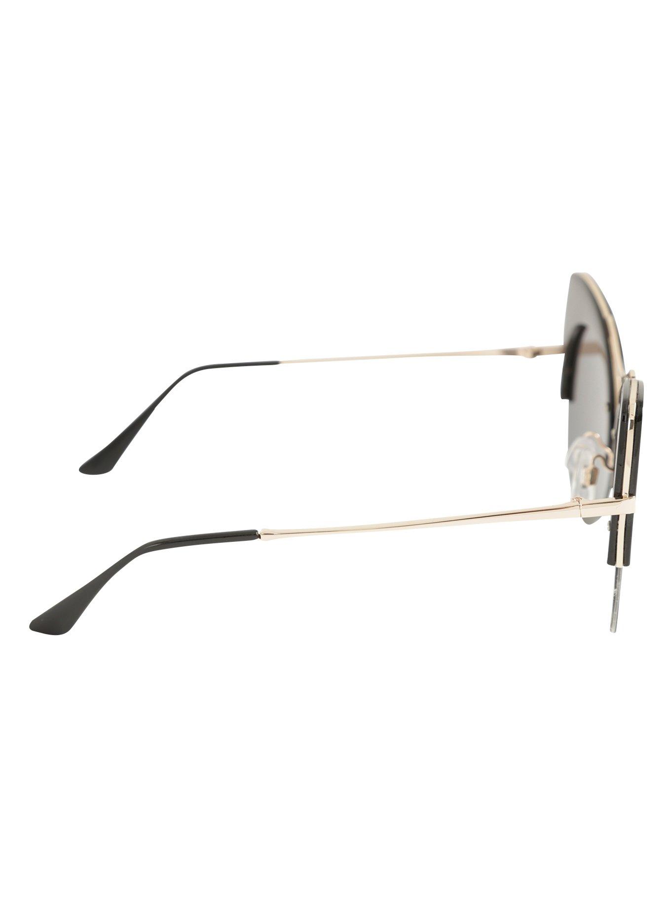 Black Rose Gold Top Bridge Cat Eye Sunglasses, , alternate