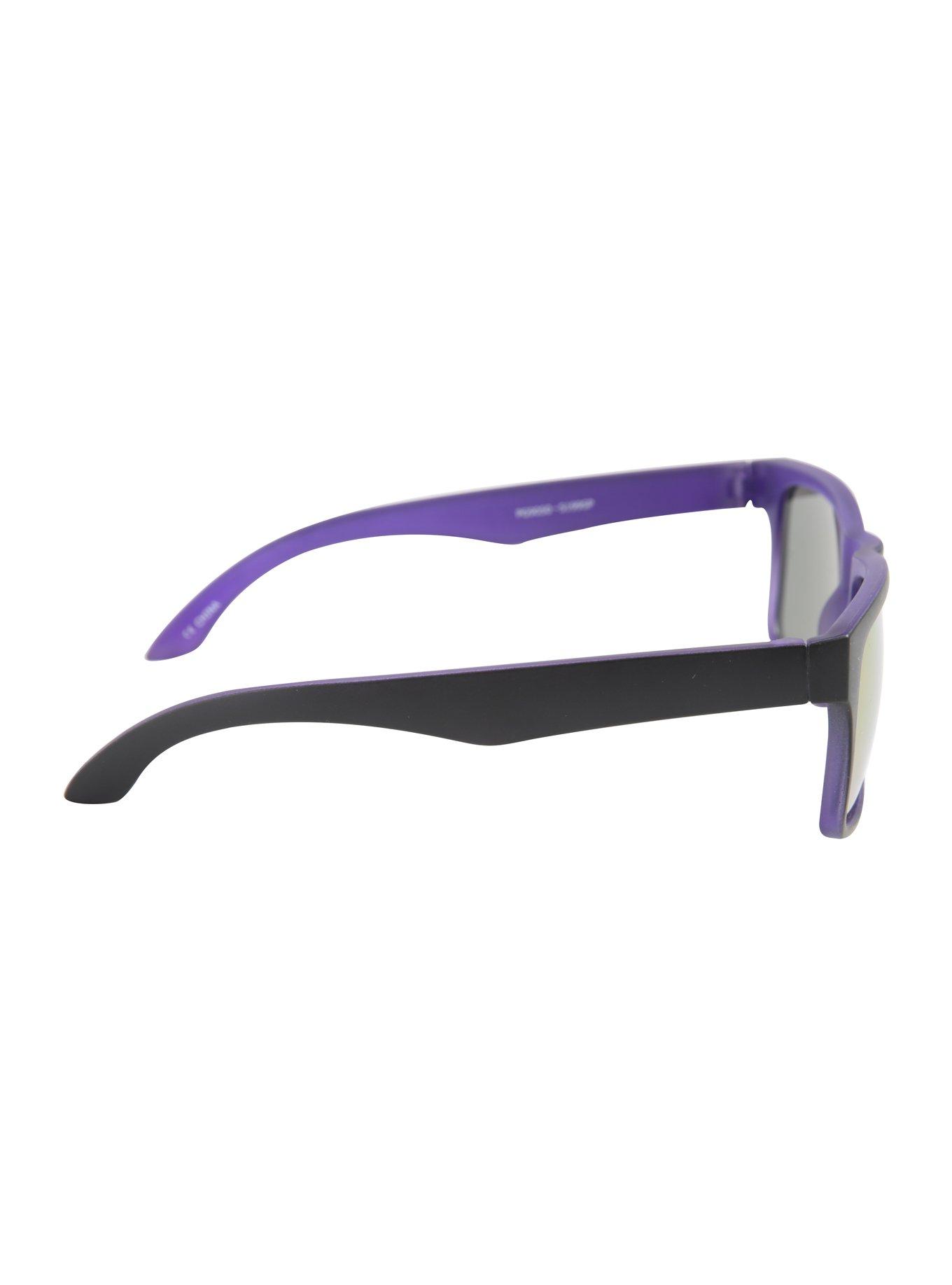 Black & Purple Plastic Pink Mirror Lens Flat Top Sunglasses, , alternate