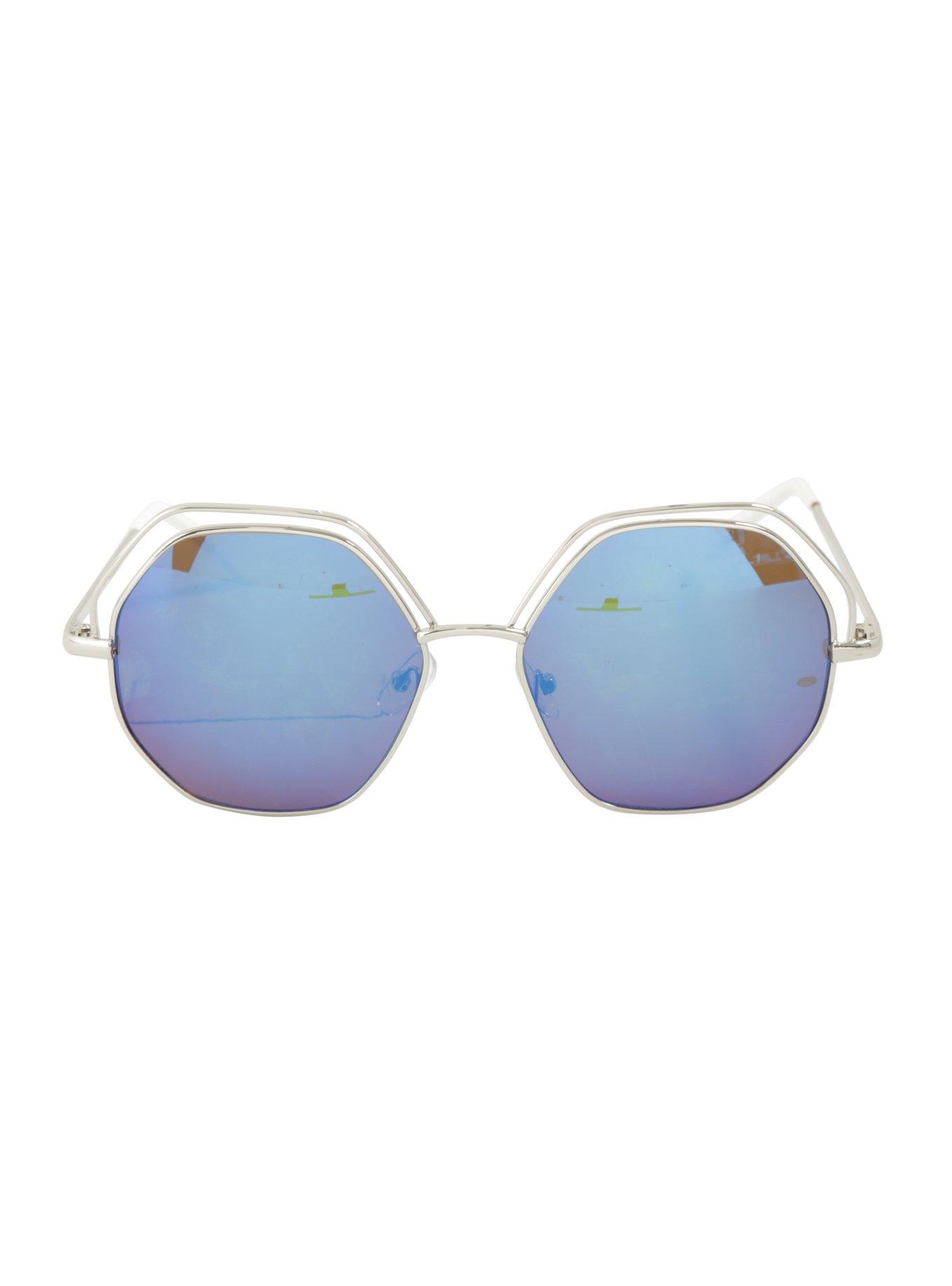 Octagon Blue Mirror Lens Sunglasses, , alternate