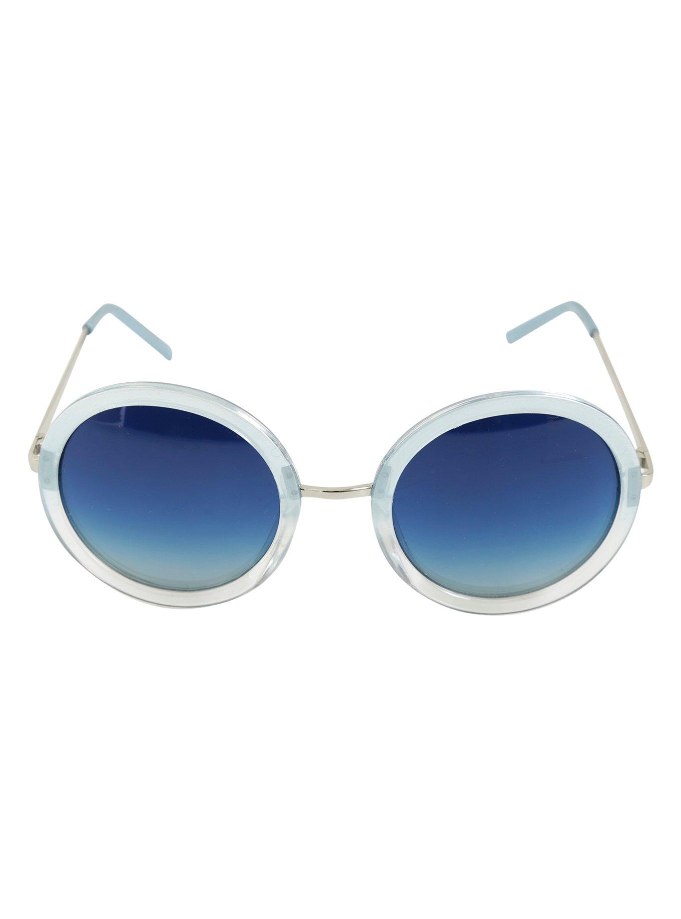Light Blue Ombre Round Sunglasses, , alternate