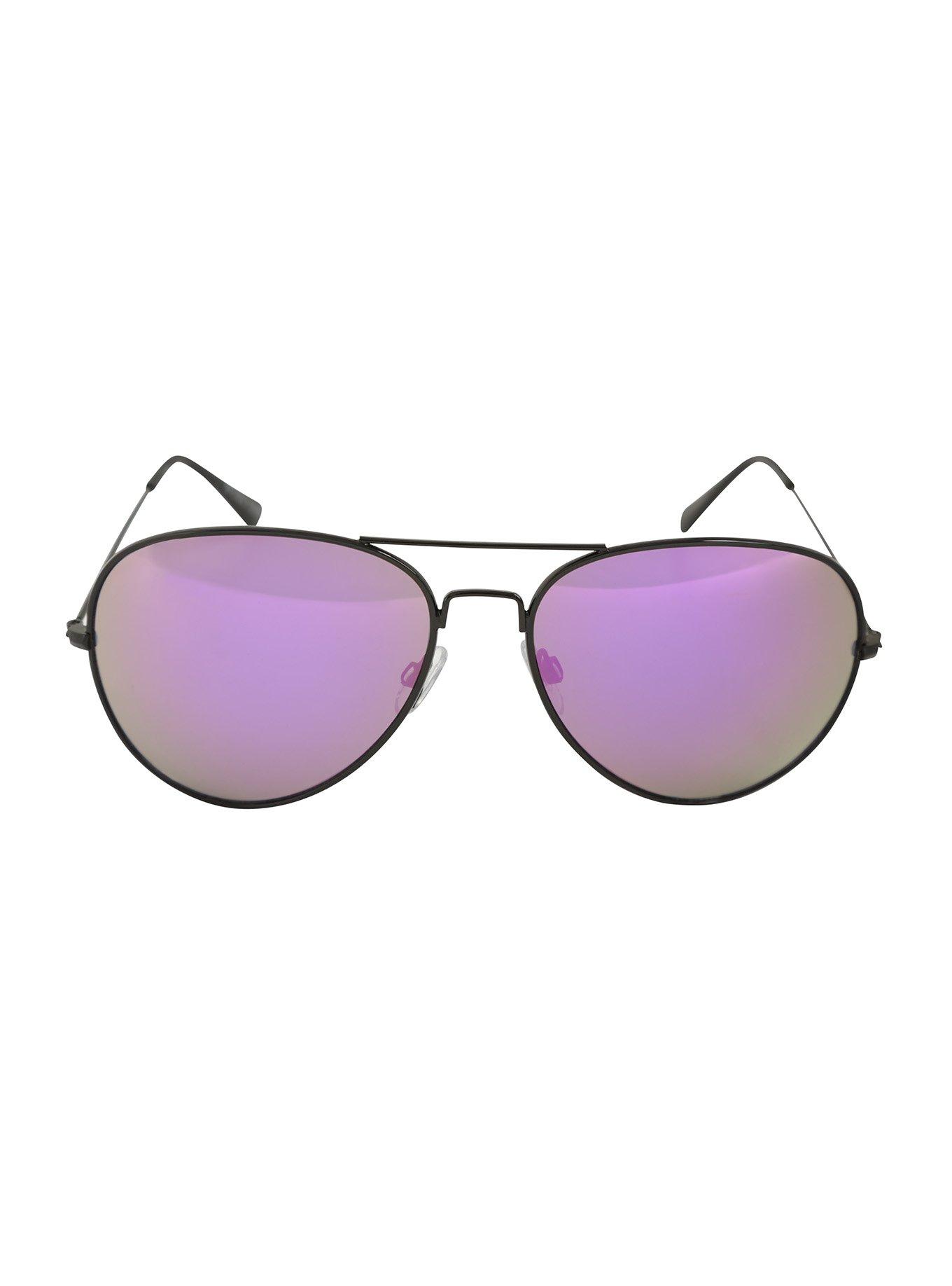 Black Wire Purple Mirror Lens Aviator Sunglasses, , alternate