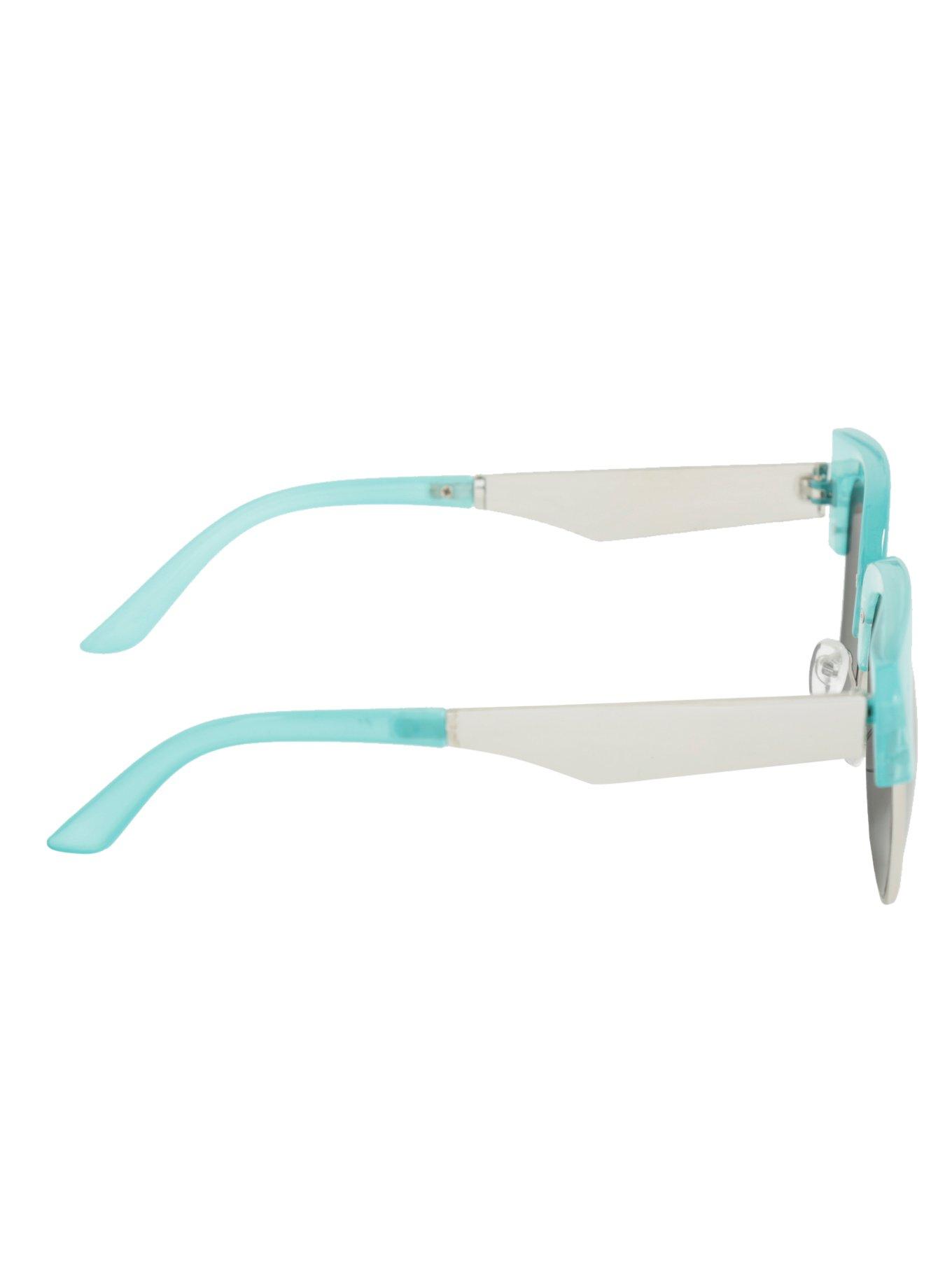 Teal Frame Mirror Lens Half-Rim Sunglasses, , alternate