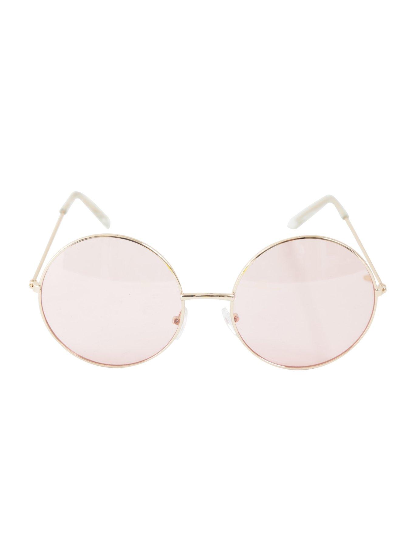 Rose Gold Pink Lens Round Sunglasses, , alternate