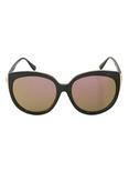 Black Plastic Gold Accented Purple Mirror Round Cat Eye Sunglasses, , alternate