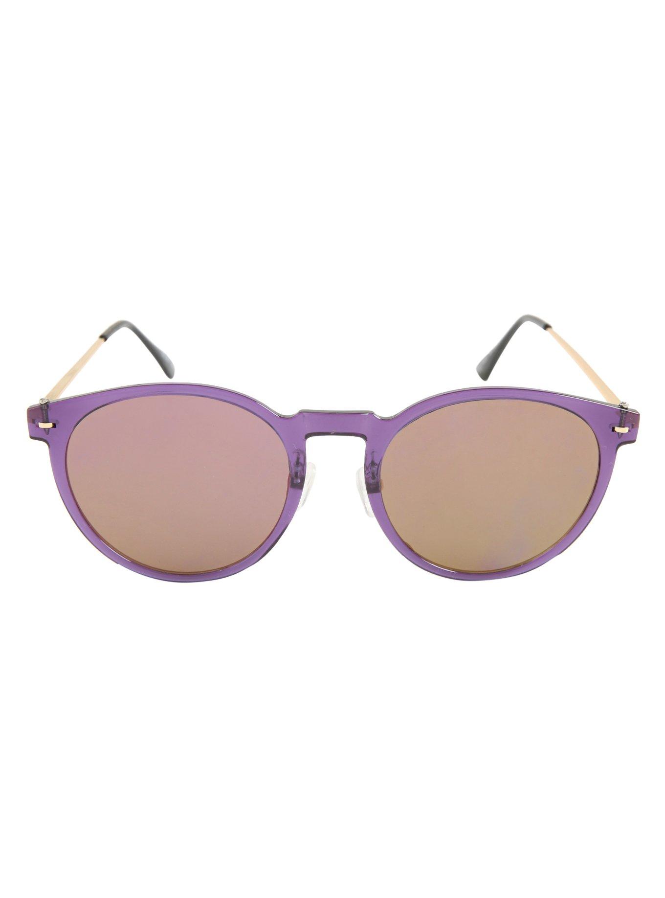 Translucent Purple Flat Lens Round Sunglasses, , alternate