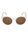 White And Wood Round Sunglasses, , alternate