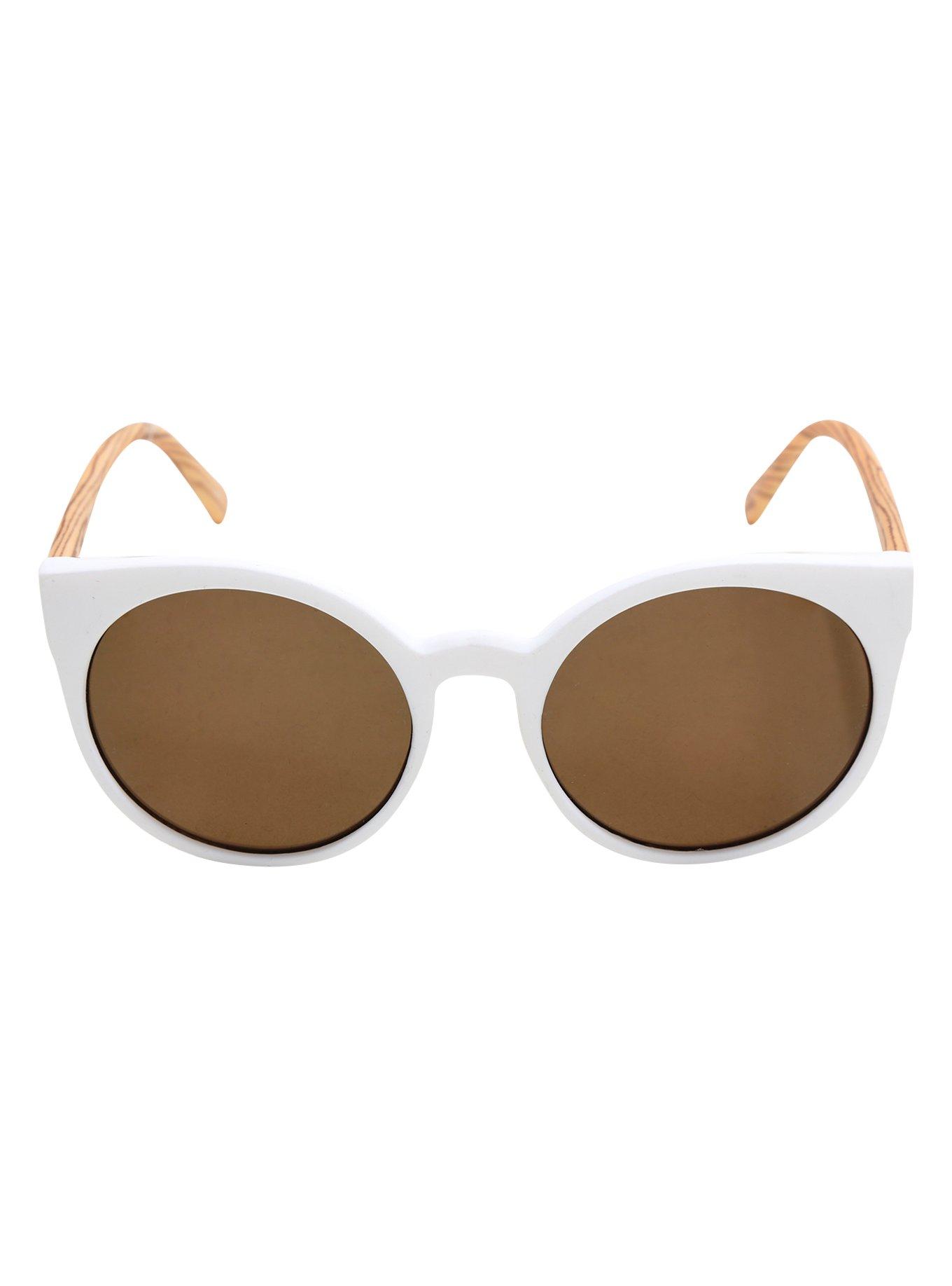 White And Wood Round Sunglasses, , alternate