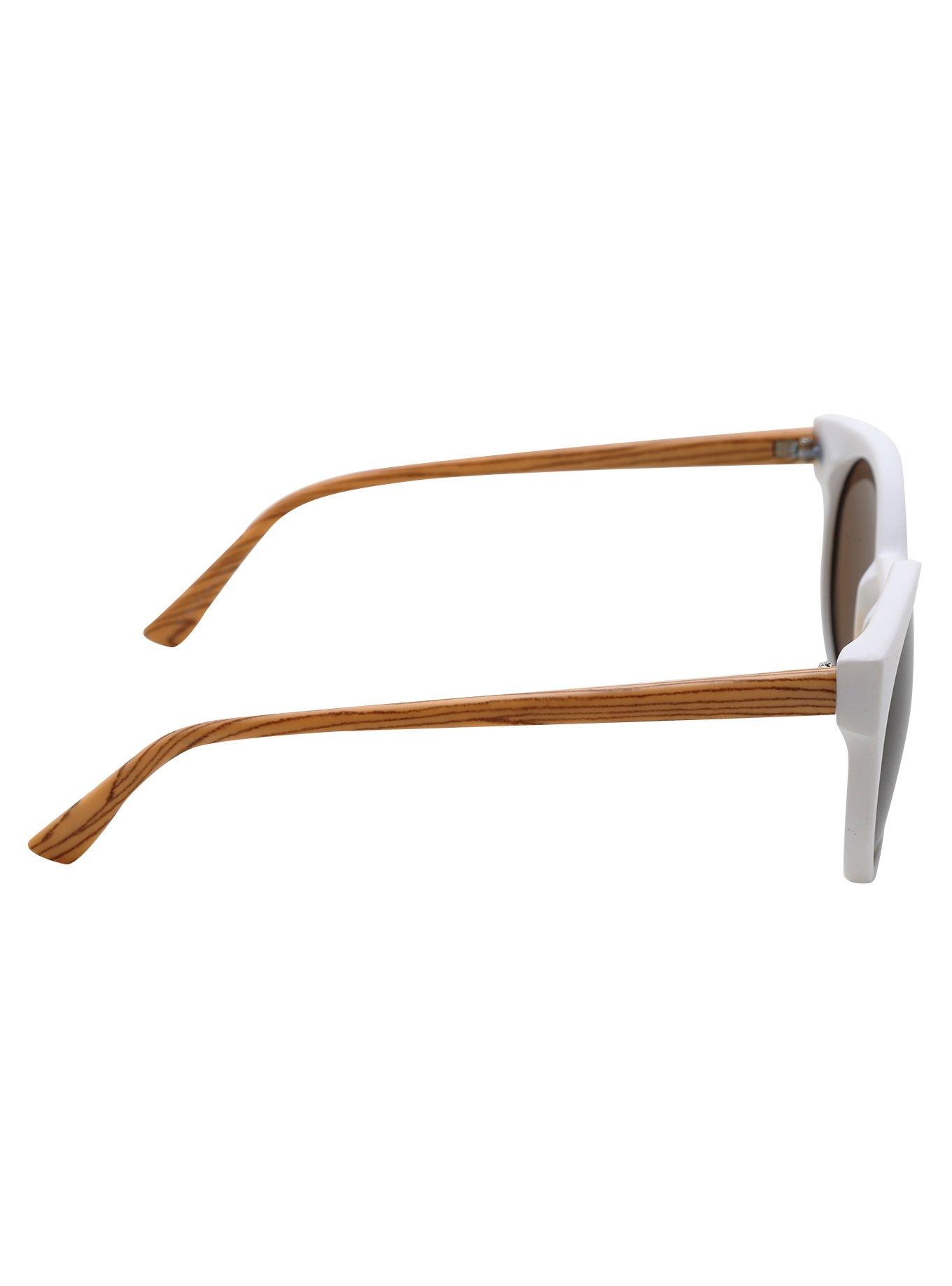 White And Wood Round Sunglasses, , alternate