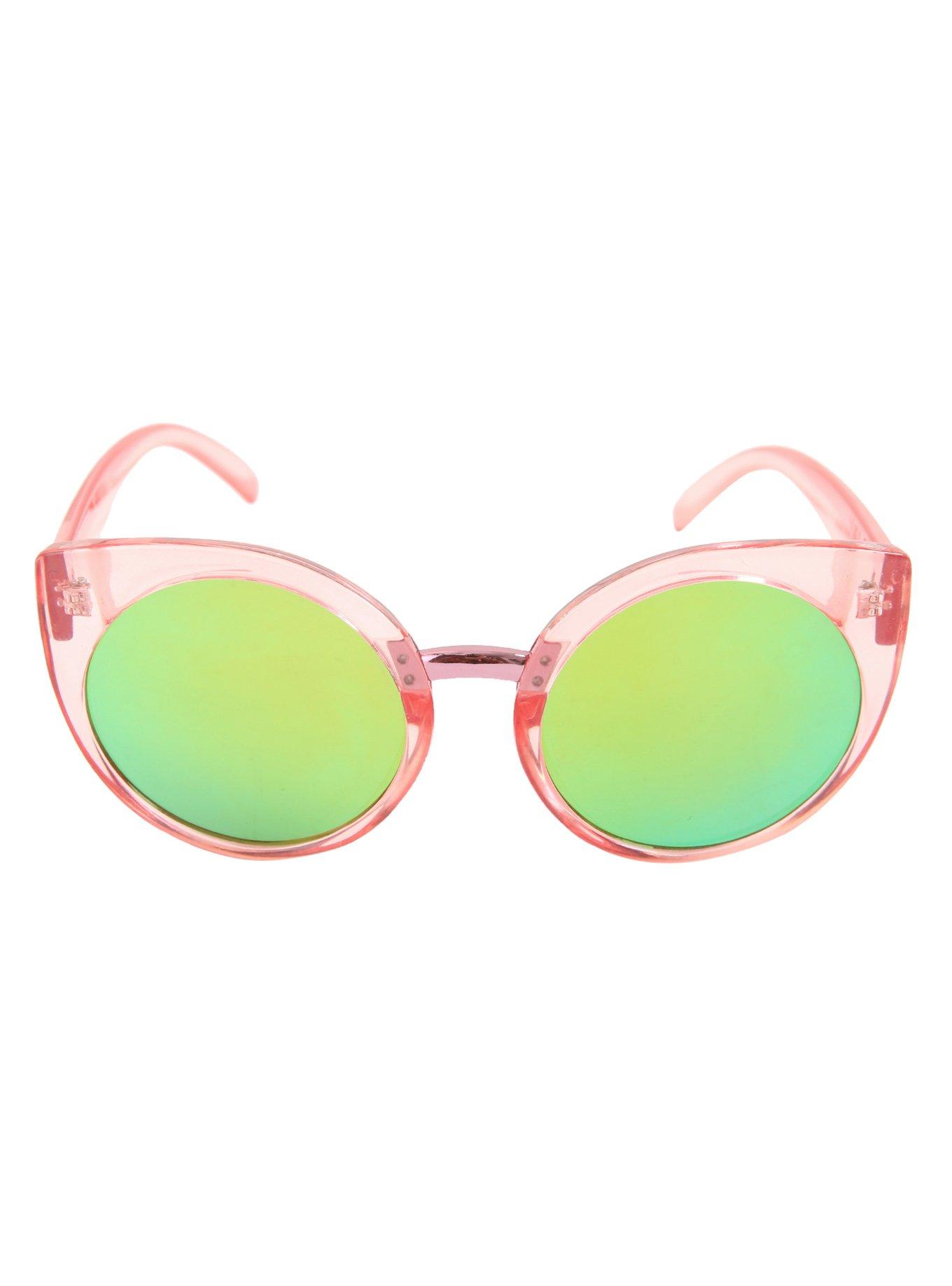 Translucent Pink Green Lens Cat Eye Sunglasses, , alternate