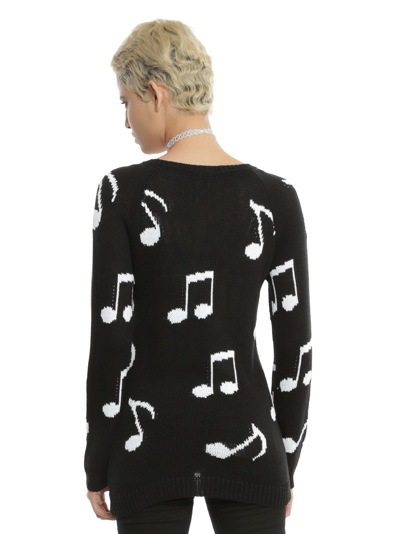 Black & White Music Note Lace-Up Girls Sweater, , alternate