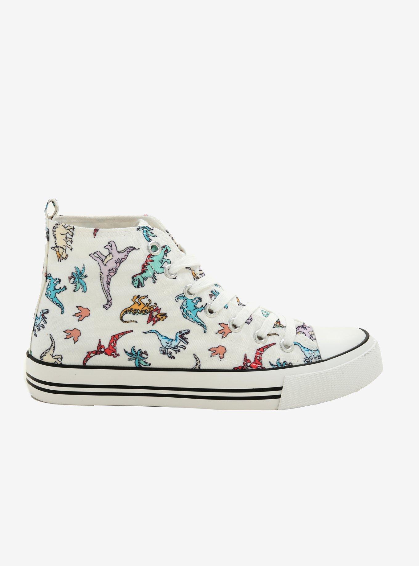 Dinosaur Print Hi-Top Sneakers, WHITE, alternate