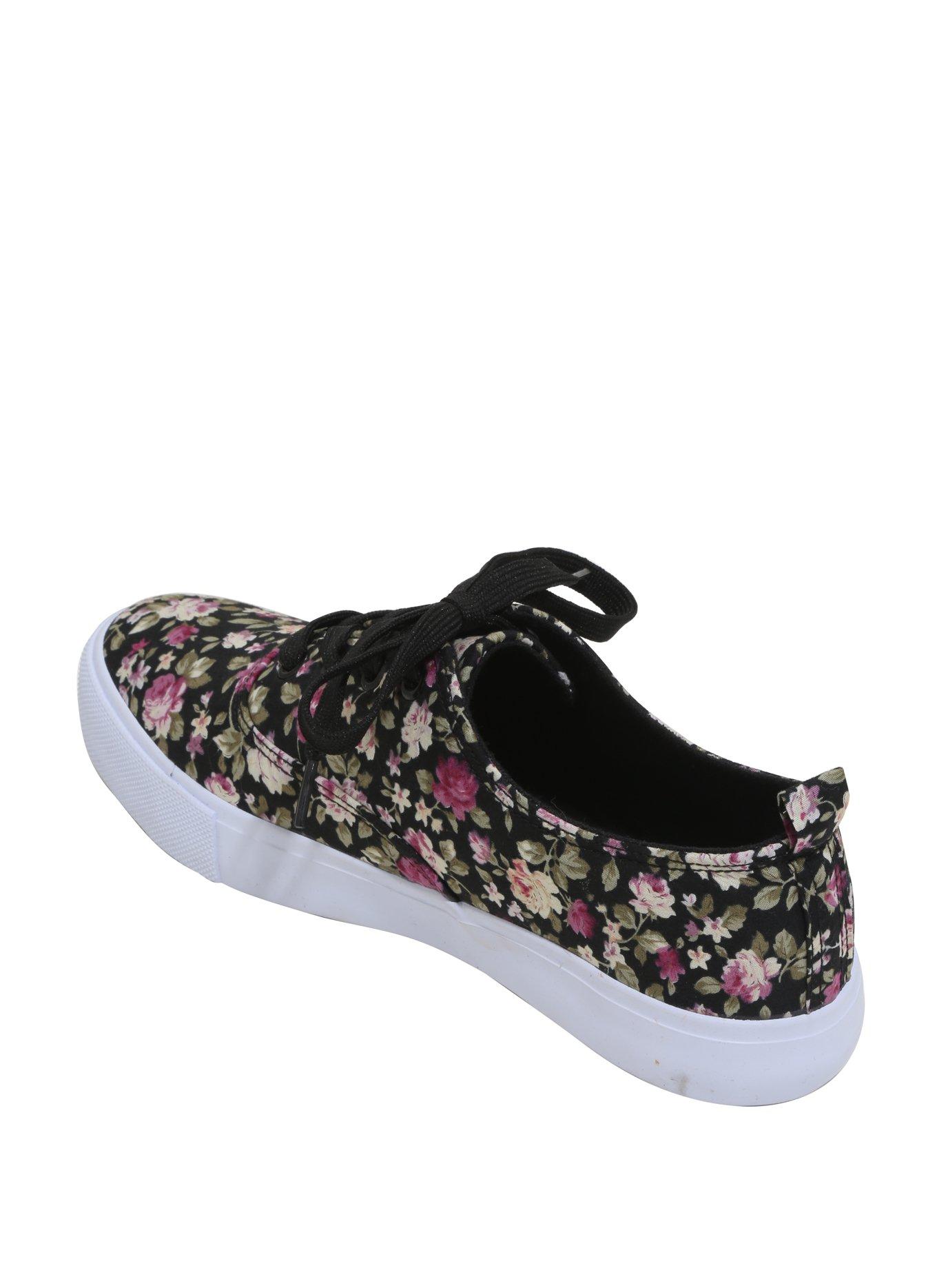 Black Floral Lace-Up Sneakers, , alternate