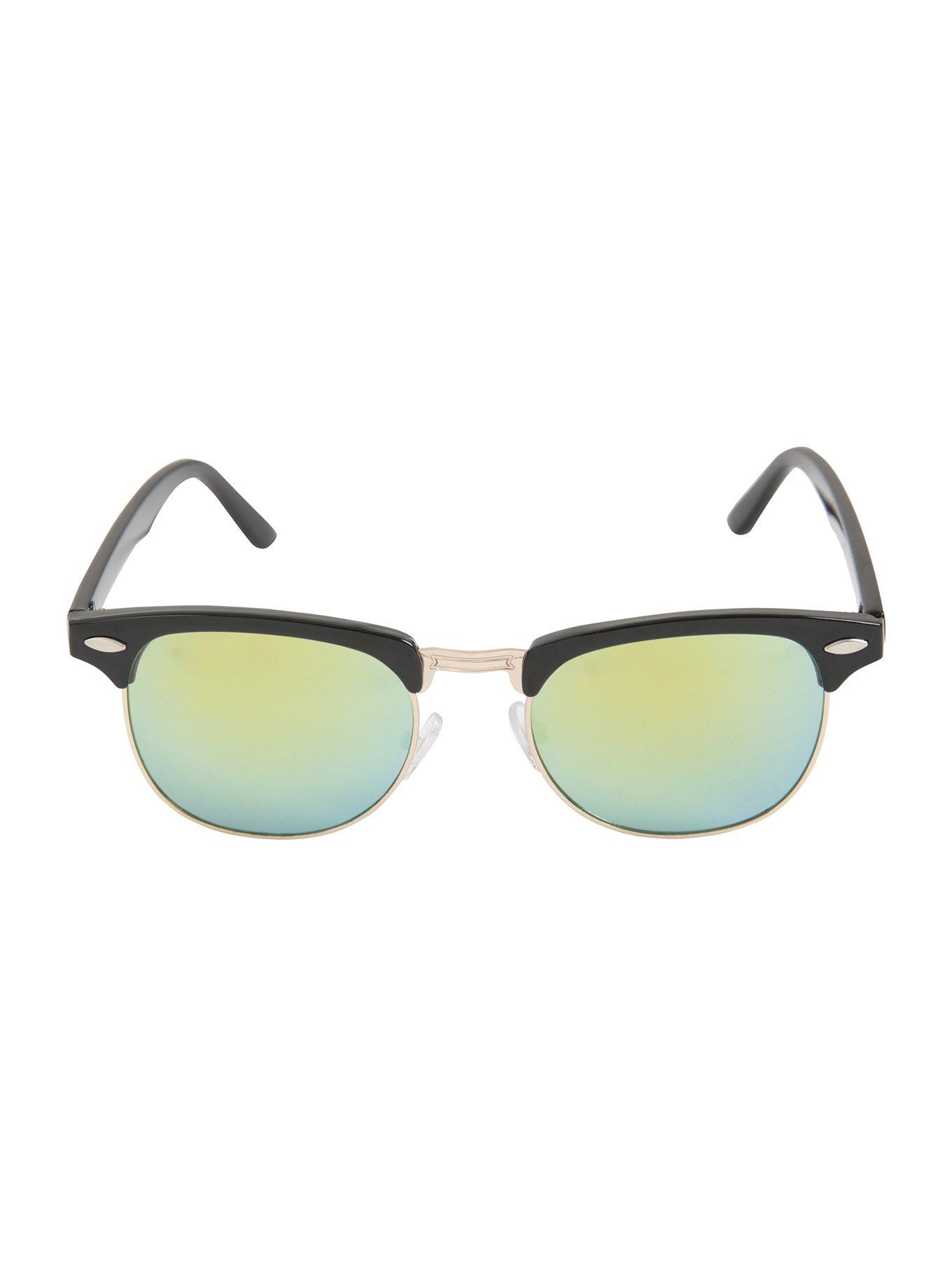 Black & Gold Mirror Lens Half-Rim Sunglasses, , alternate