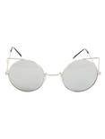 Silver Mirror Cut-Out Round Cat Sunglasses, , alternate