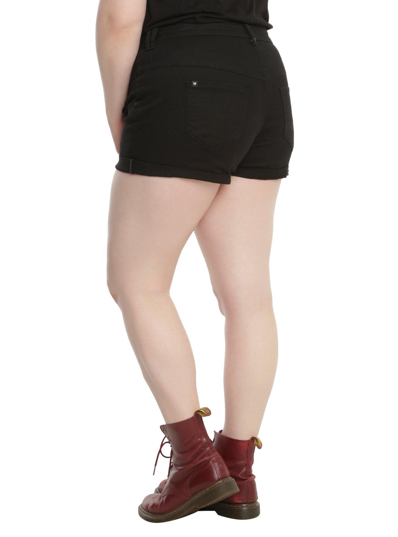 Blackheart Black High-Waisted V-Stitch Shorts Plus Size, , alternate