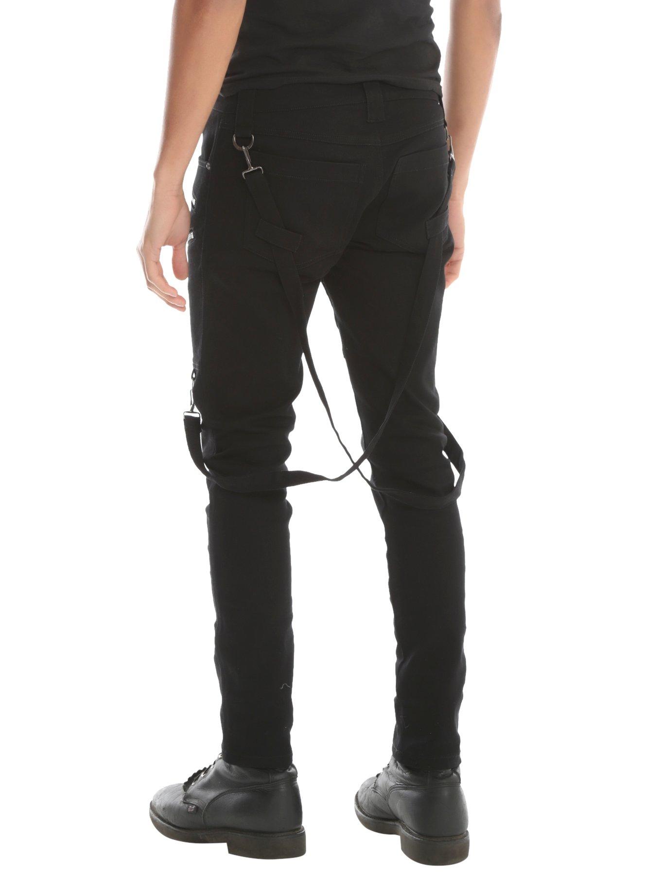 Tripp Black Zipper Detail Suspender Skinny Jeans, , alternate