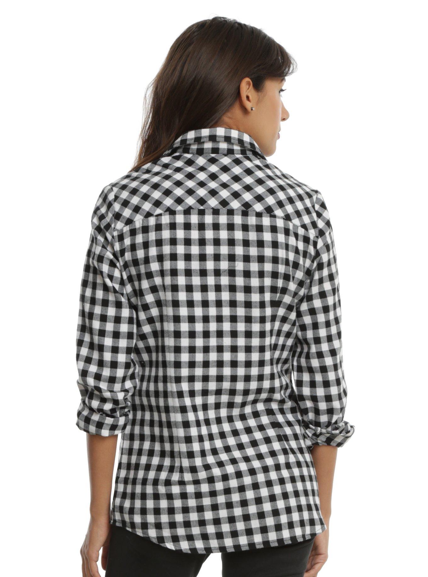 Black & White Buffalo Plaid Girls Button-Up Woven, , alternate