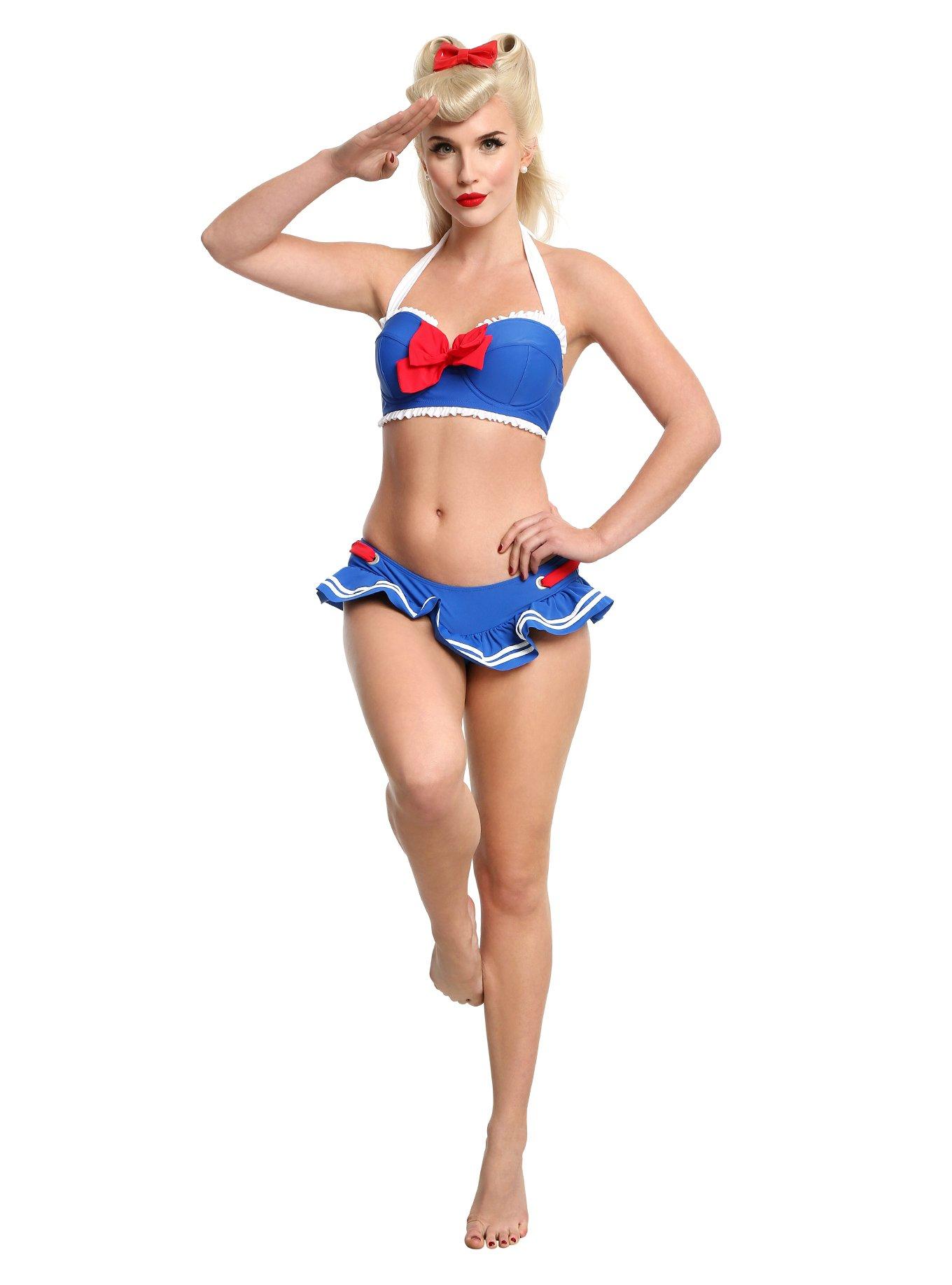 Blue Sailor Swim Top, BLUE, alternate