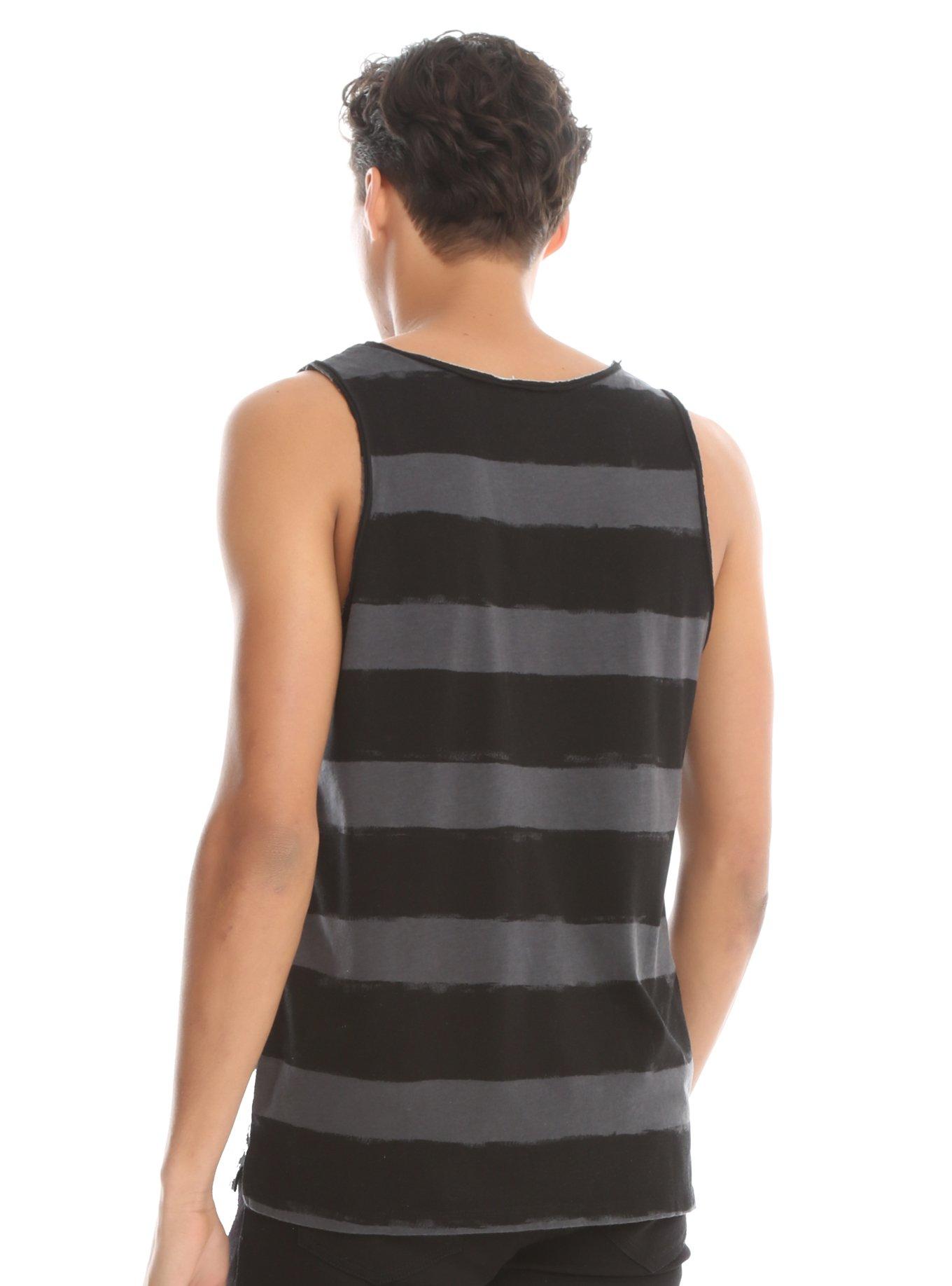 XXX RUDE Grey & Black Striped Tank Top, , alternate