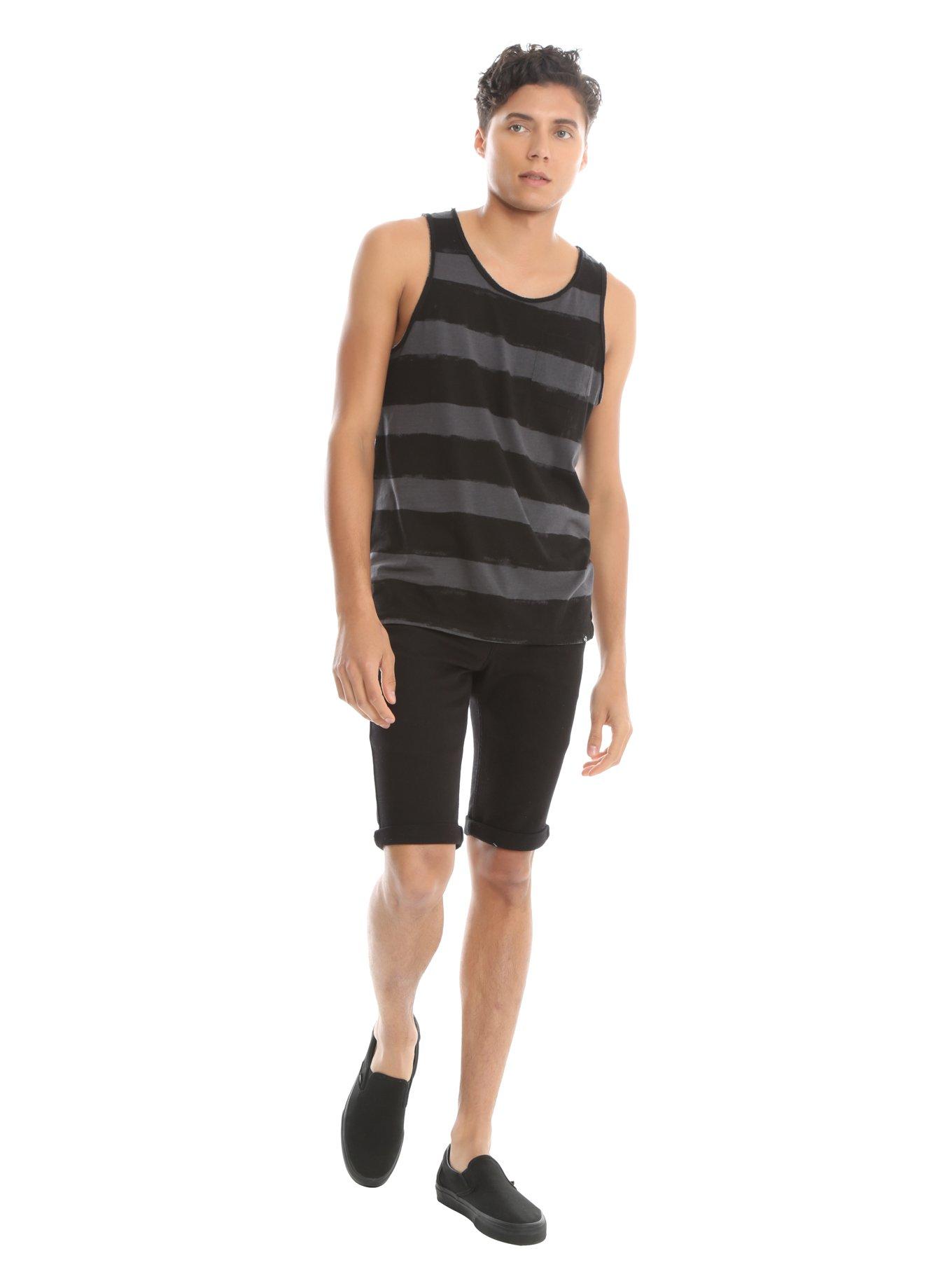 XXX RUDE Grey & Black Striped Tank Top, , alternate