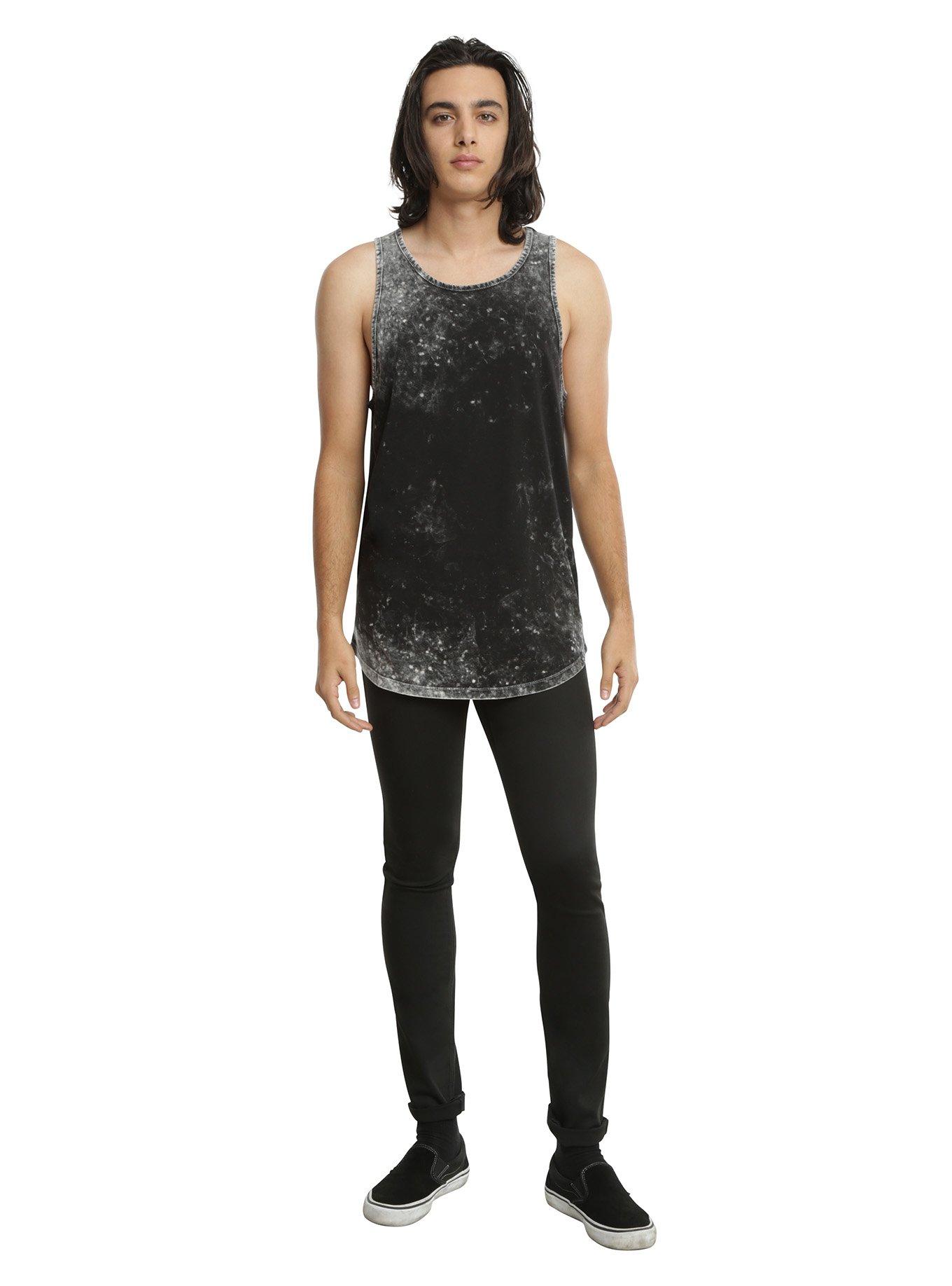 XXX RUDE Black & White Acid Wash Curved Hem Tank Top, , alternate