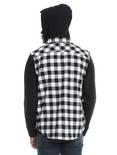 XXX RUDE Black & White Buffalo Plaid & Fleece Sleeves Hooded Woven Button-Up, , alternate