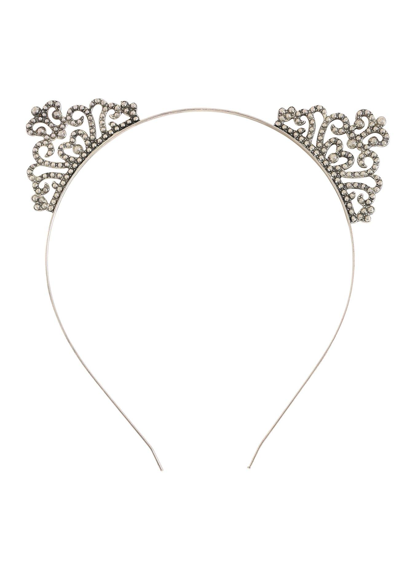 Blackheart Silver Tiara Cat Ear Headband, , alternate