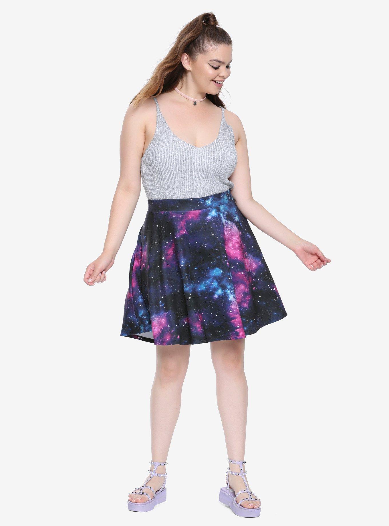 Galaxy Print Circle Skirt Plus Size, , alternate