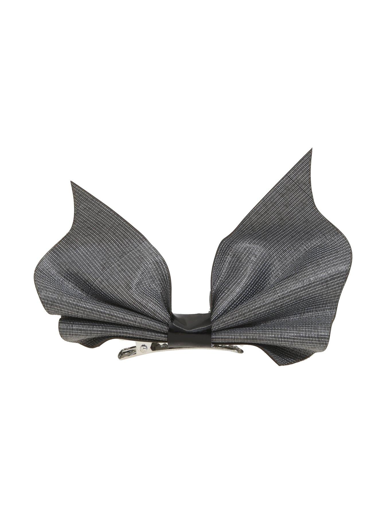 Blackheart Black Patent Faux Leather Bat Hair Bow, , alternate