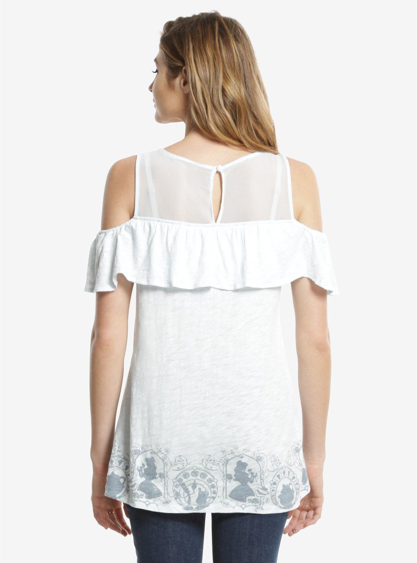 Disney Beauty And The Beast Silhouette Womens Cold Shoulder Top, , alternate