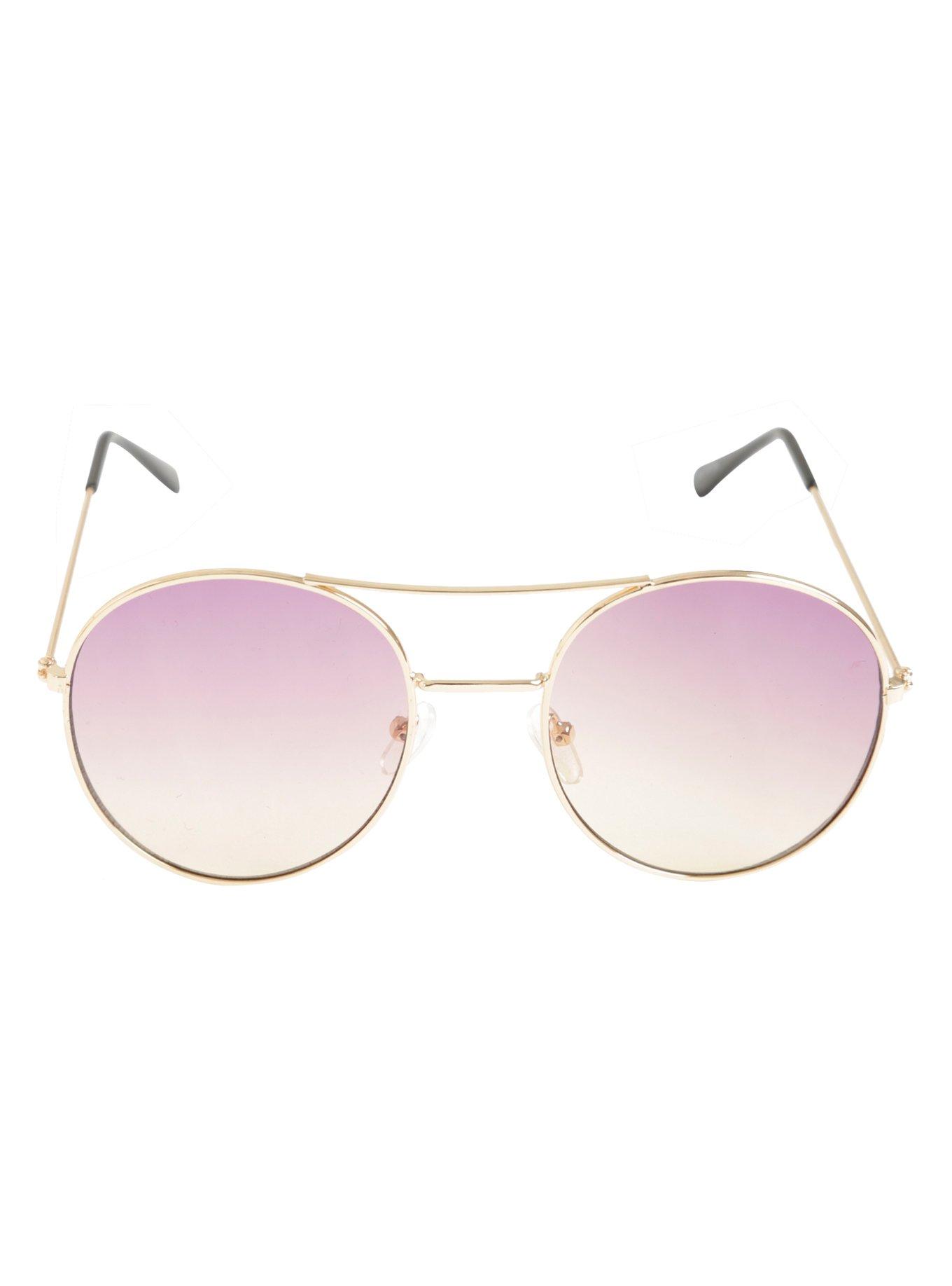 Rose Gold Top Bridge Round Sunglasses, , alternate
