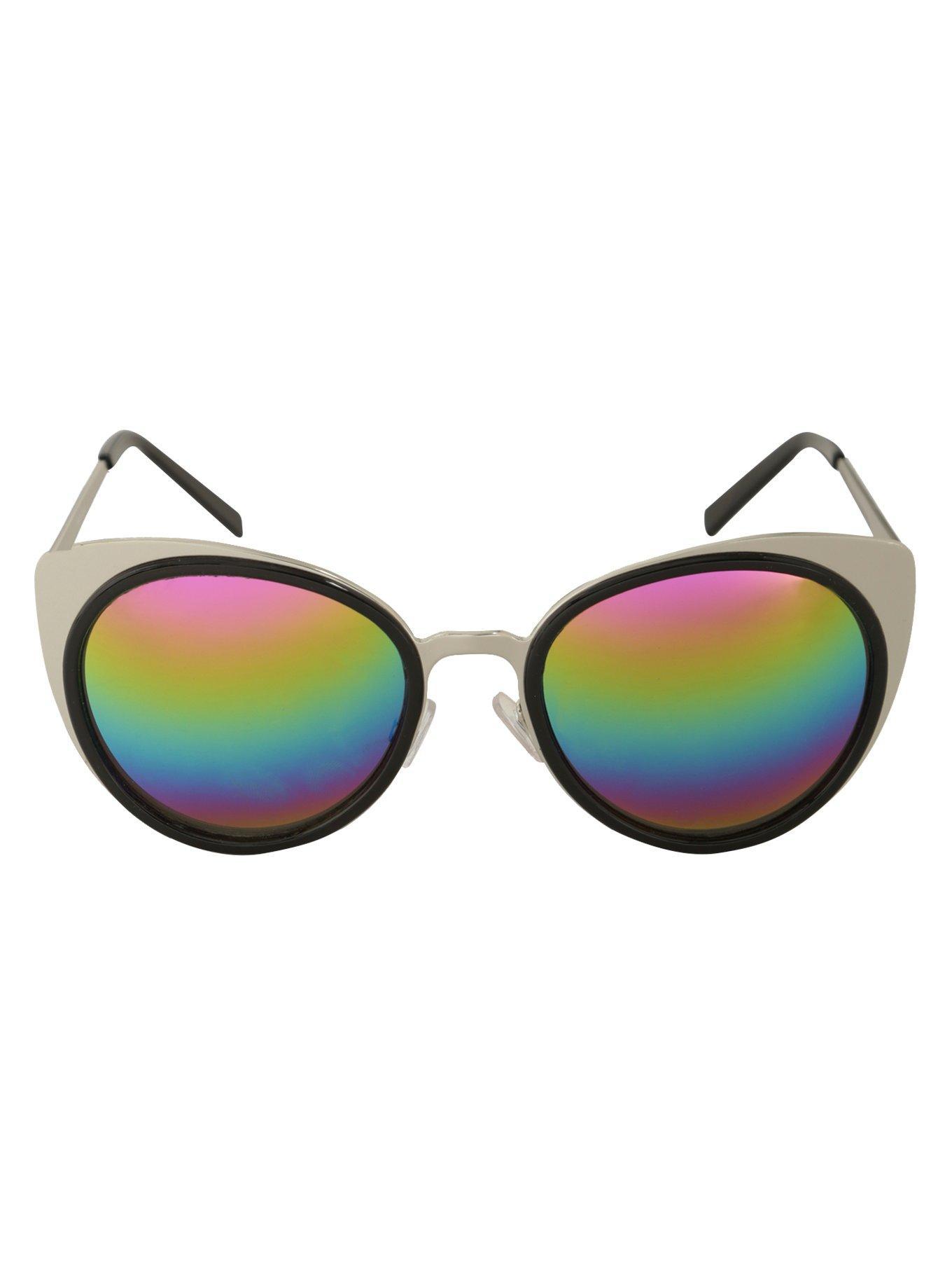 Black & Silver Rainbow Lens Cat Eye Sunglasses, , alternate
