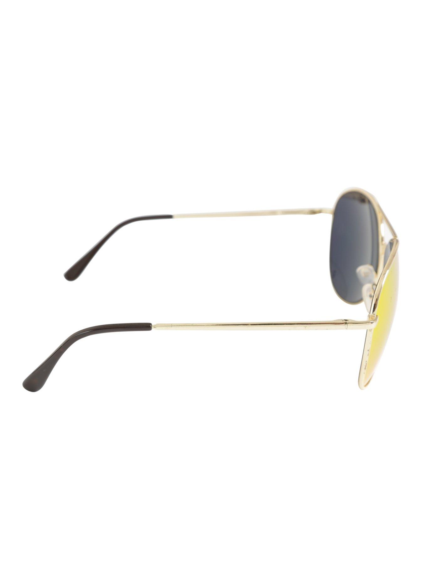 Gold Metal Frame Red Mirror Lens Aviator Sunglasses, , alternate