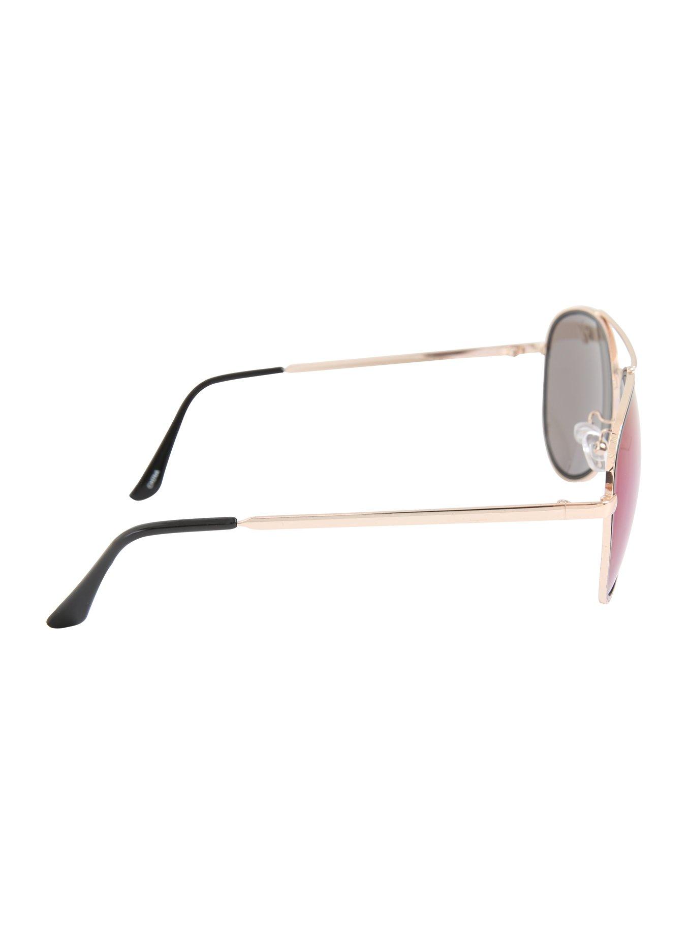 Gold Green Mirror Lens Aviator Sunglasses, , alternate