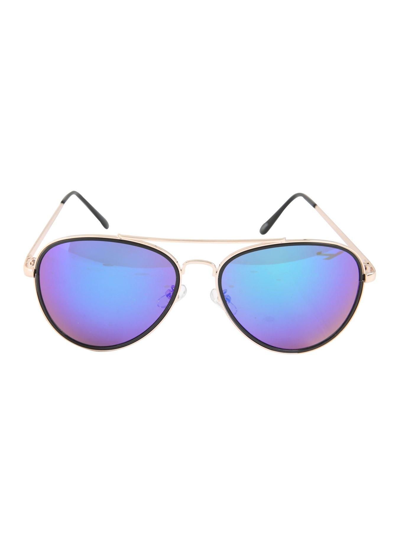 Gold Green Mirror Lens Aviator Sunglasses, , alternate