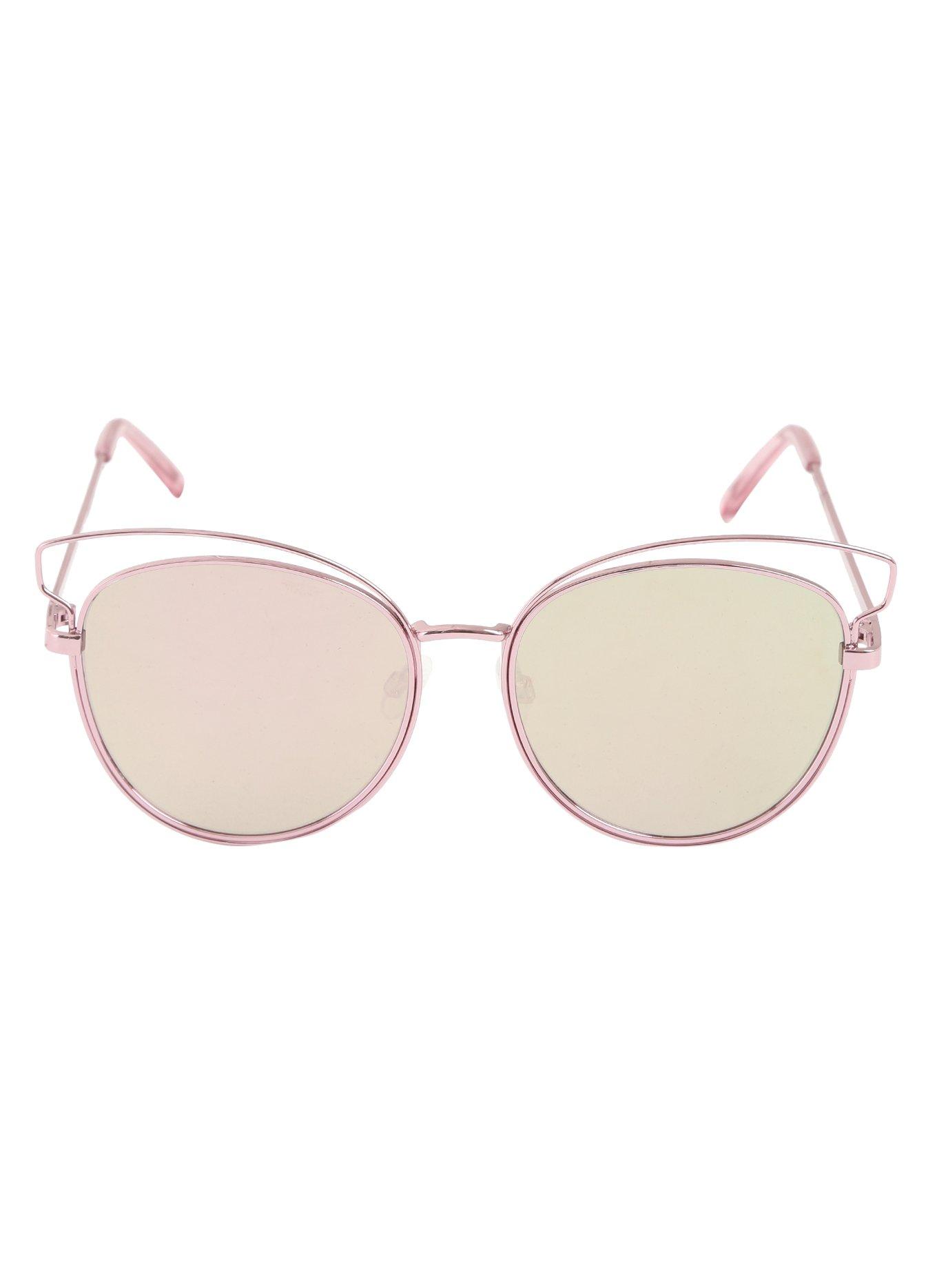 Pink Wire Reflective Cat Eye Sunglasses, , alternate