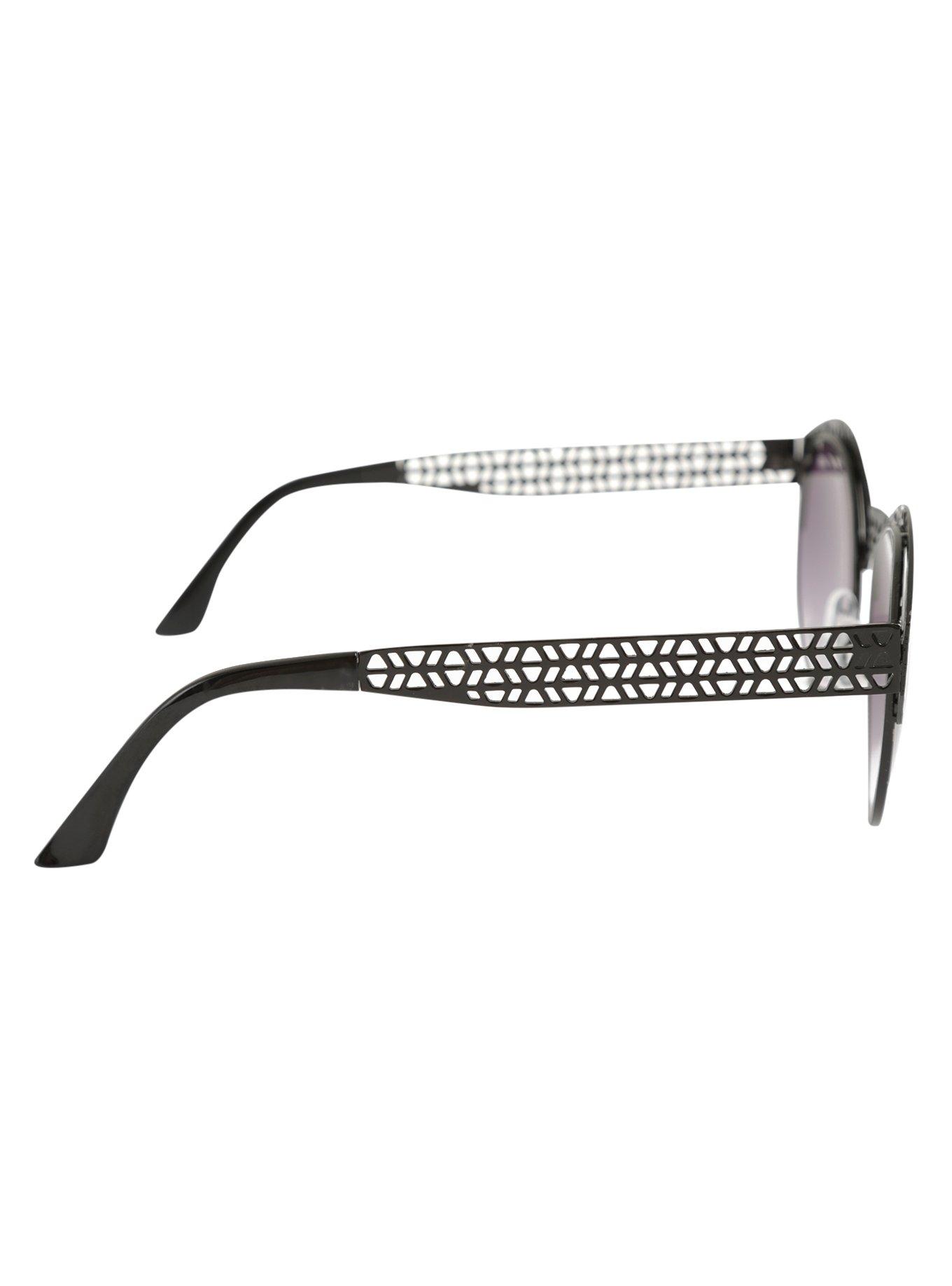 Black Cutout Metal Round Sunglasses, , alternate