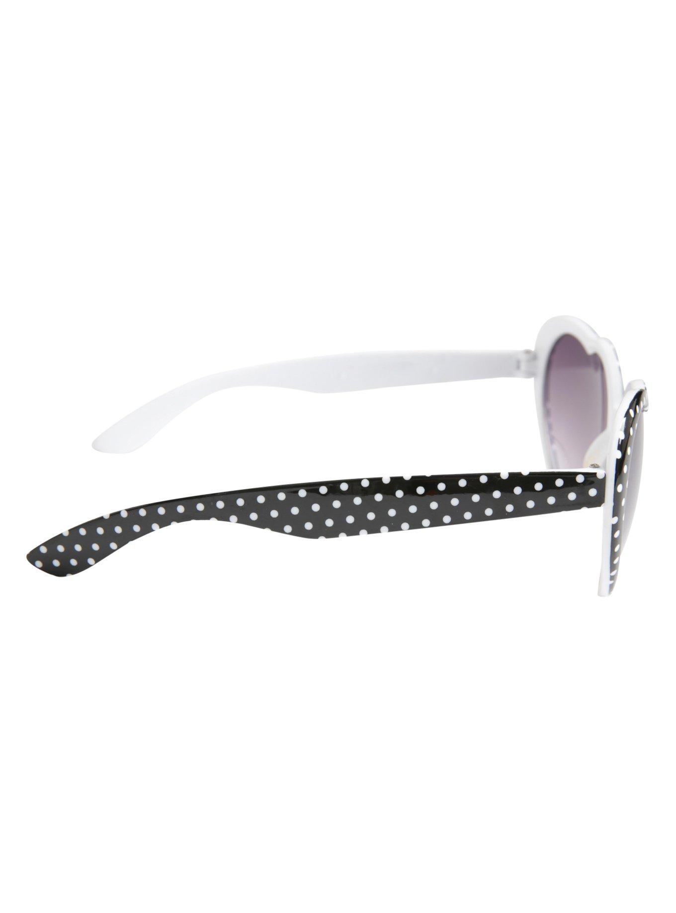 Black & White Polka Dot Heart Sunglasses, , alternate