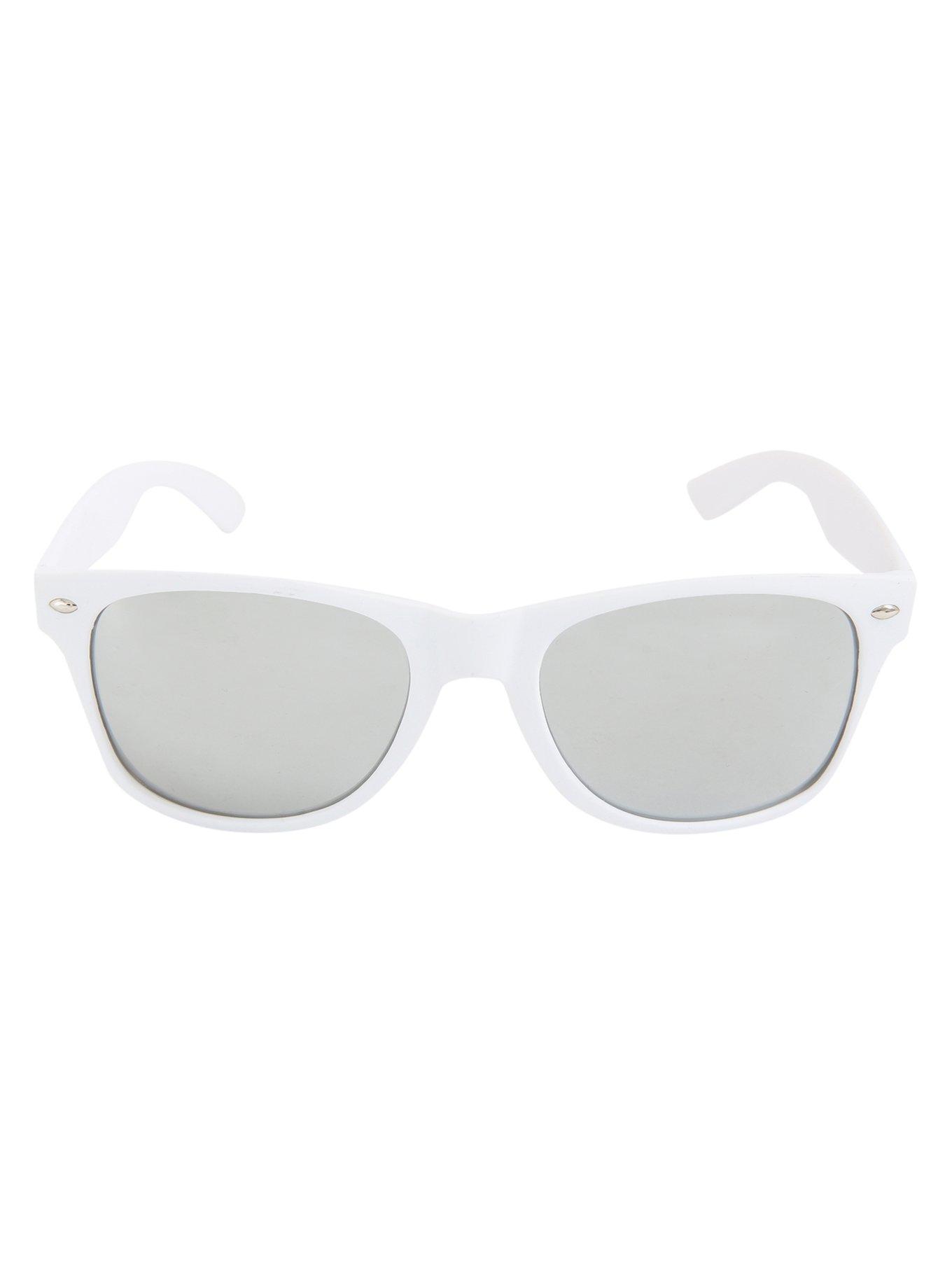 Matte White Mirror Lens Retro Sunglasses, , alternate