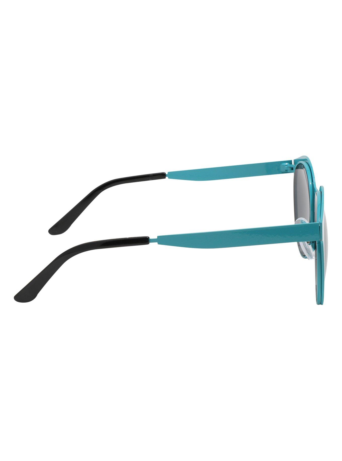 Teal Round Flat Smoke Lens Sunglasses, , alternate