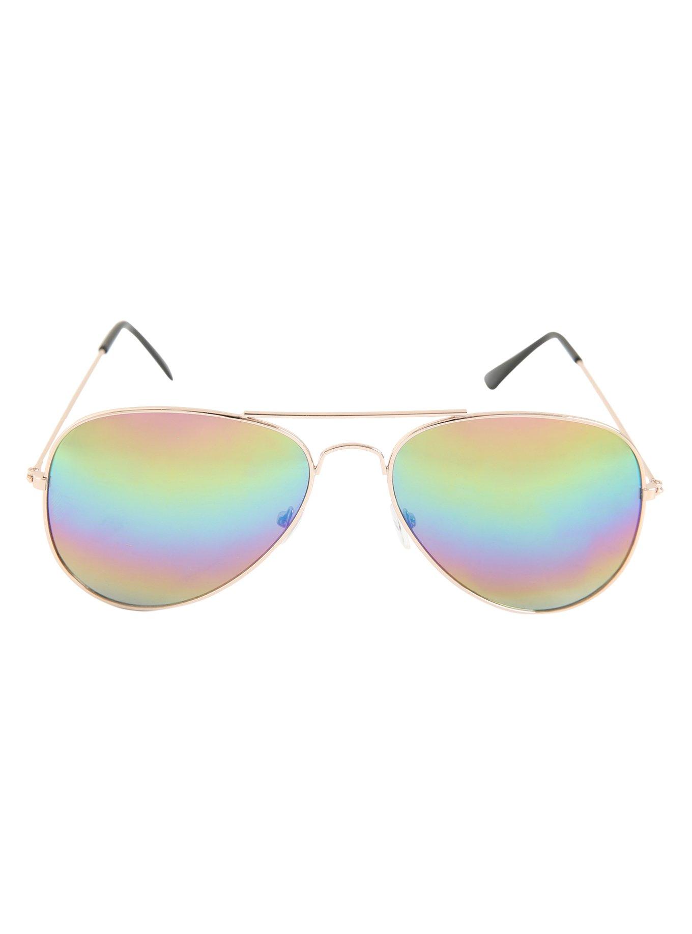 Gold Rainbow Lens Aviator Sunglasses, , alternate
