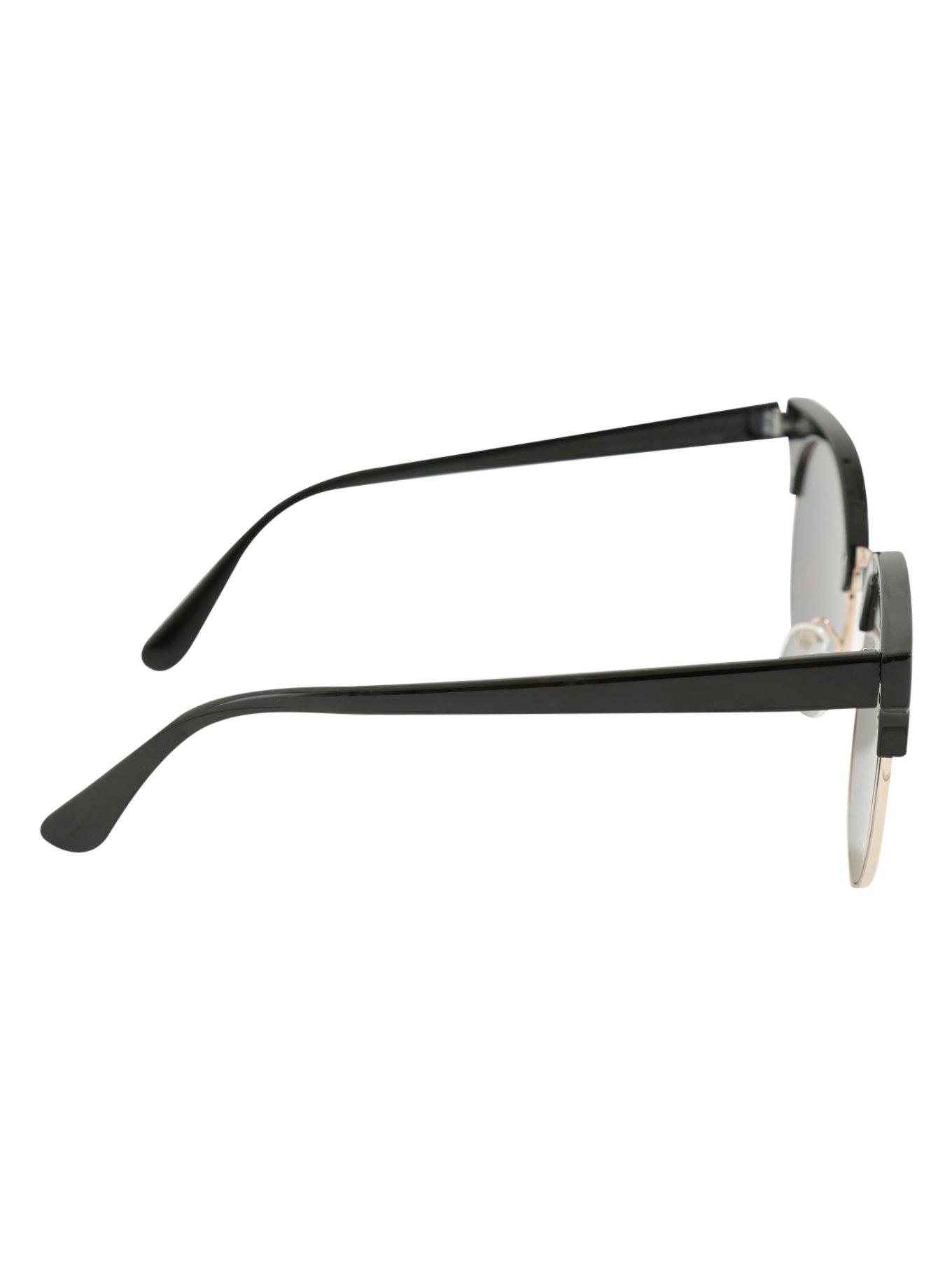 Black Pink Mirror Flat Lens Half-Rim Sunglasses, , alternate
