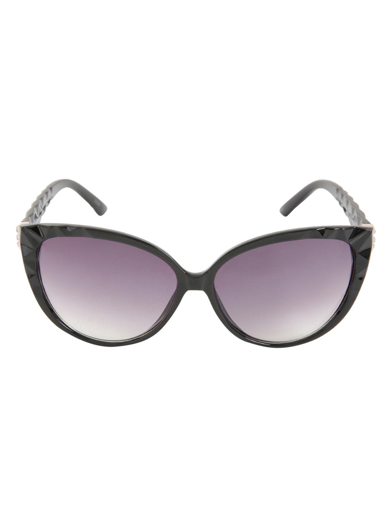 Black Textured Cat Eye Sunglasses, , alternate
