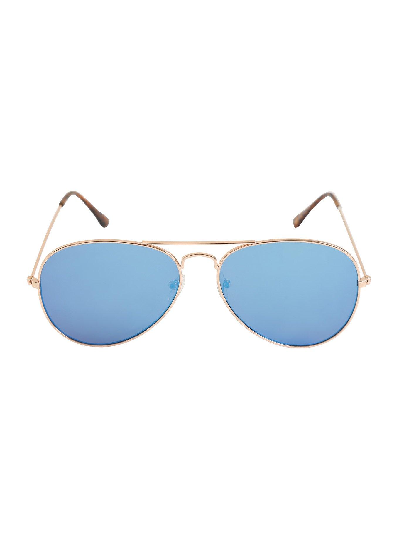 Mirrored Flat Lens Rose Gold Aviator Sunglasses, , alternate