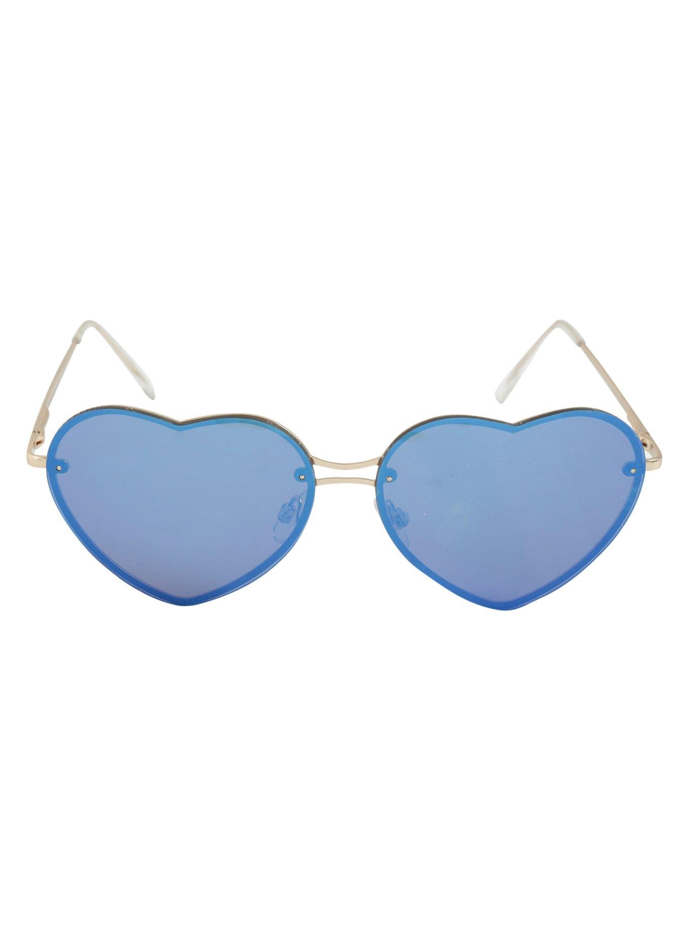 Blue Flat Lens Heart Sunglasses, , alternate